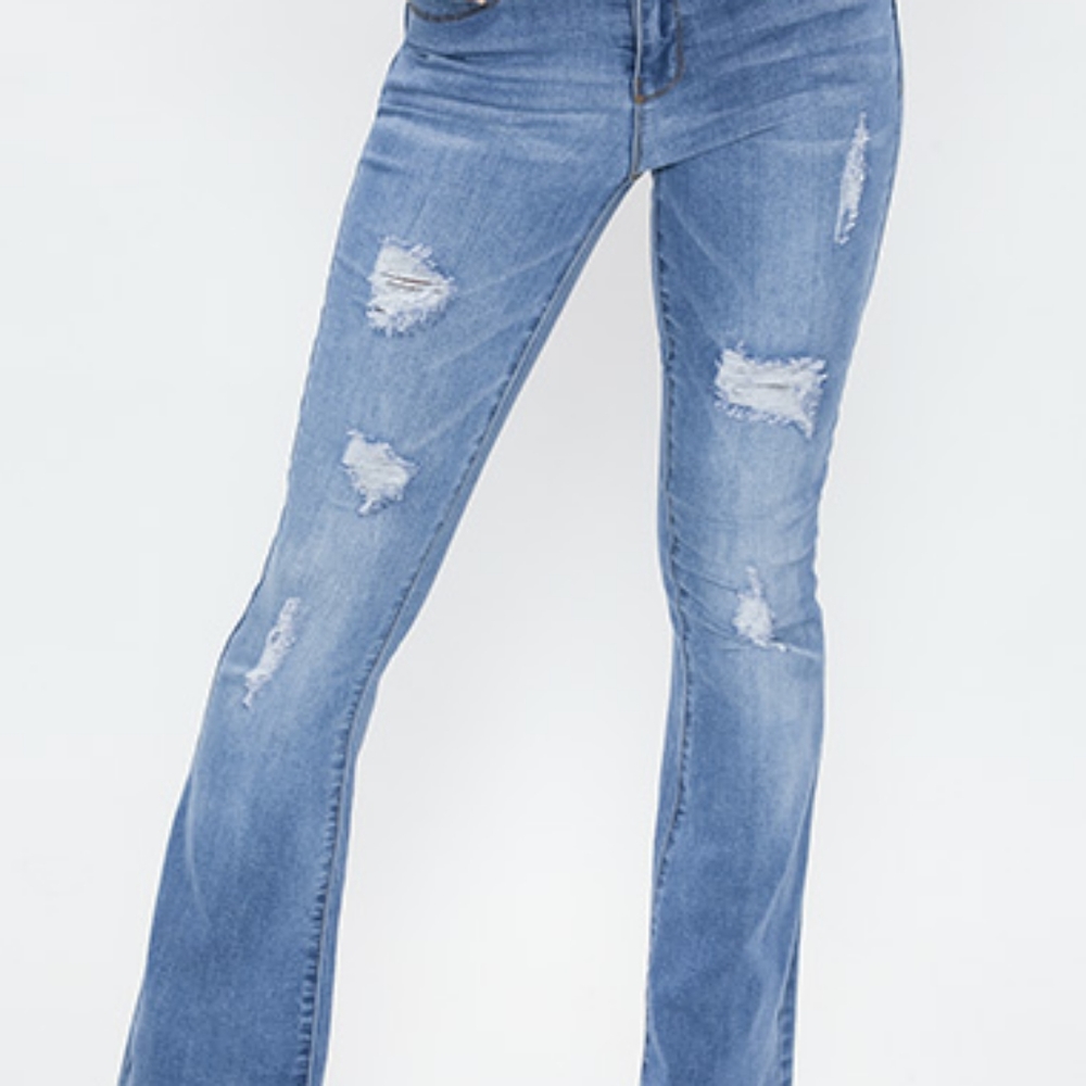 Light Wash Junior High Rise Flare Ripped Jeans - Picture 3 of 3